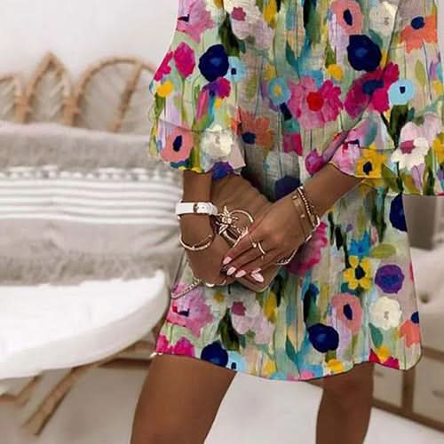 Rosalie | Romantic Floral Print V-Neck Mini Dress