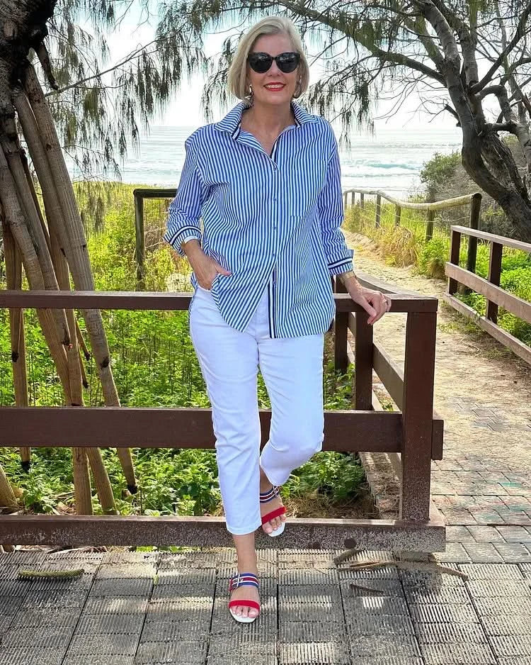 Diane | Easy Elegance Striped Blouse - Soft. Flattering. Effortless.